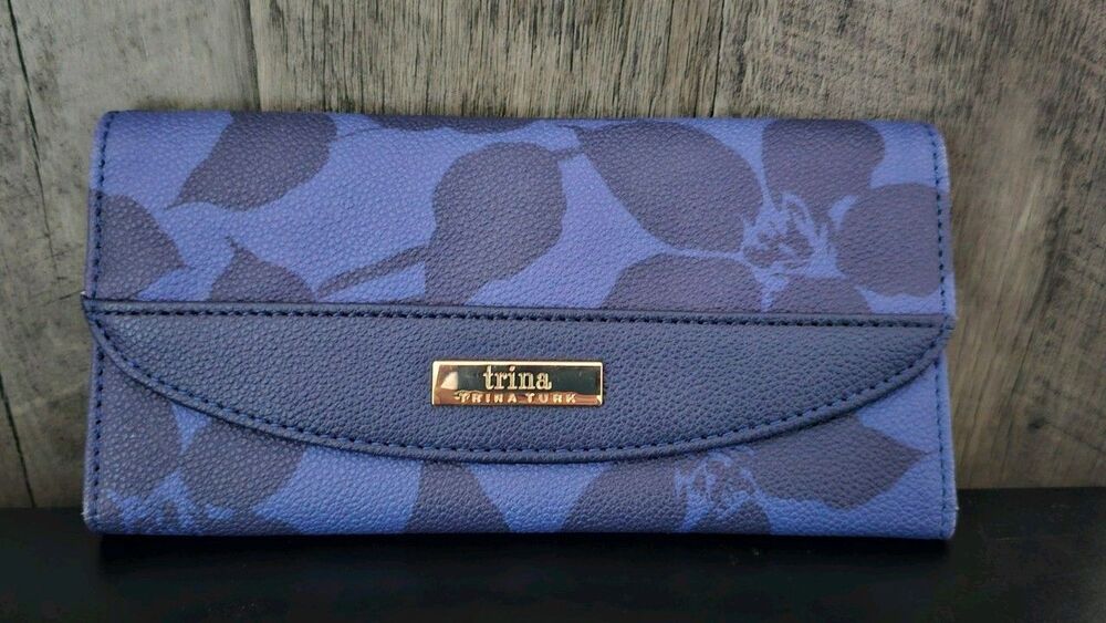 Trina Turk Women's Blue Faux Leather Tri-Fold Wallet Clutch Wristlet